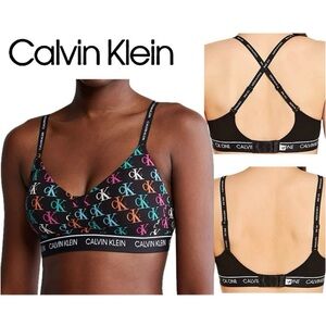 Calvin Klein Multicolor CK Logo Wireless Bralette on Black